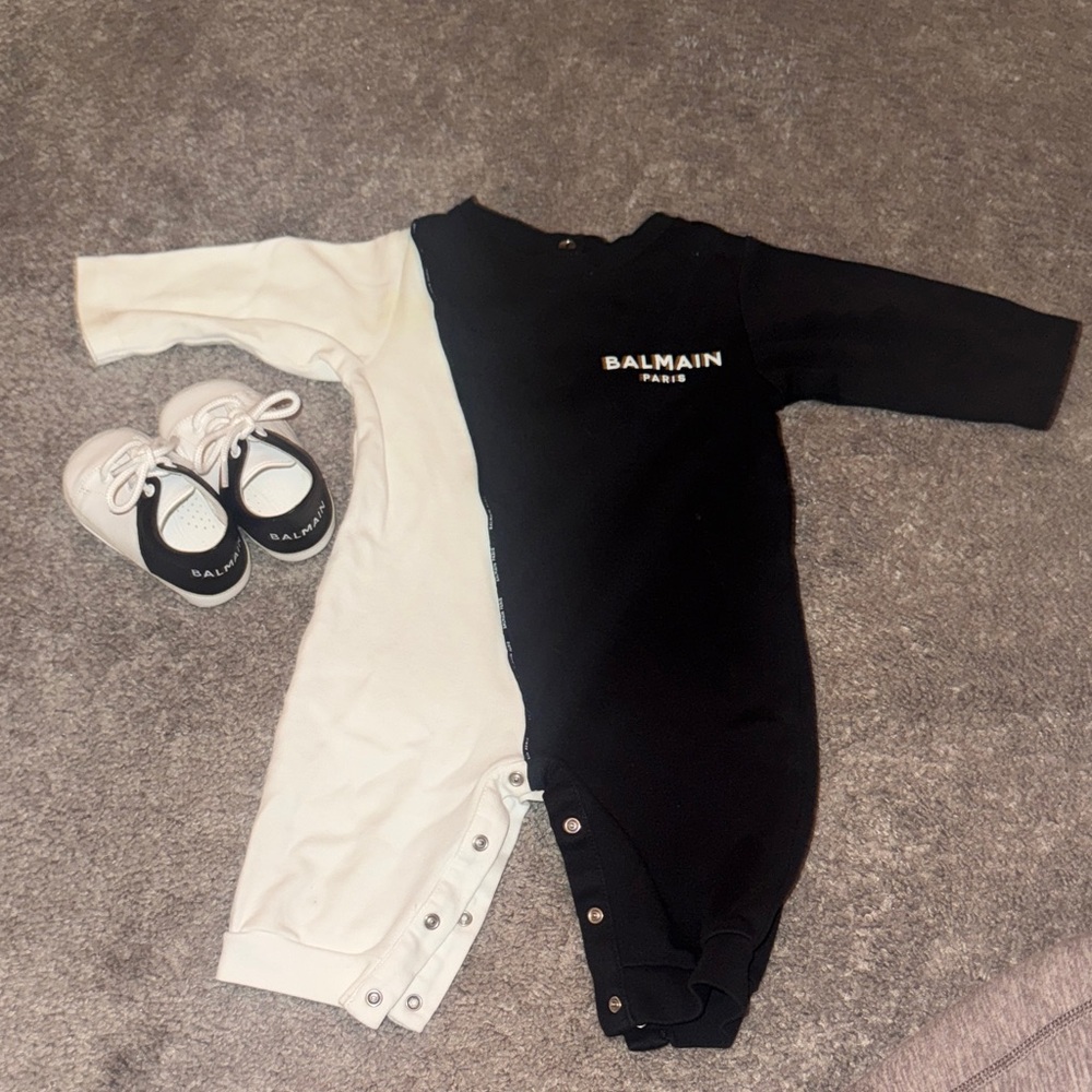 Balmain Kids Black & White Two-Tone One-Piece